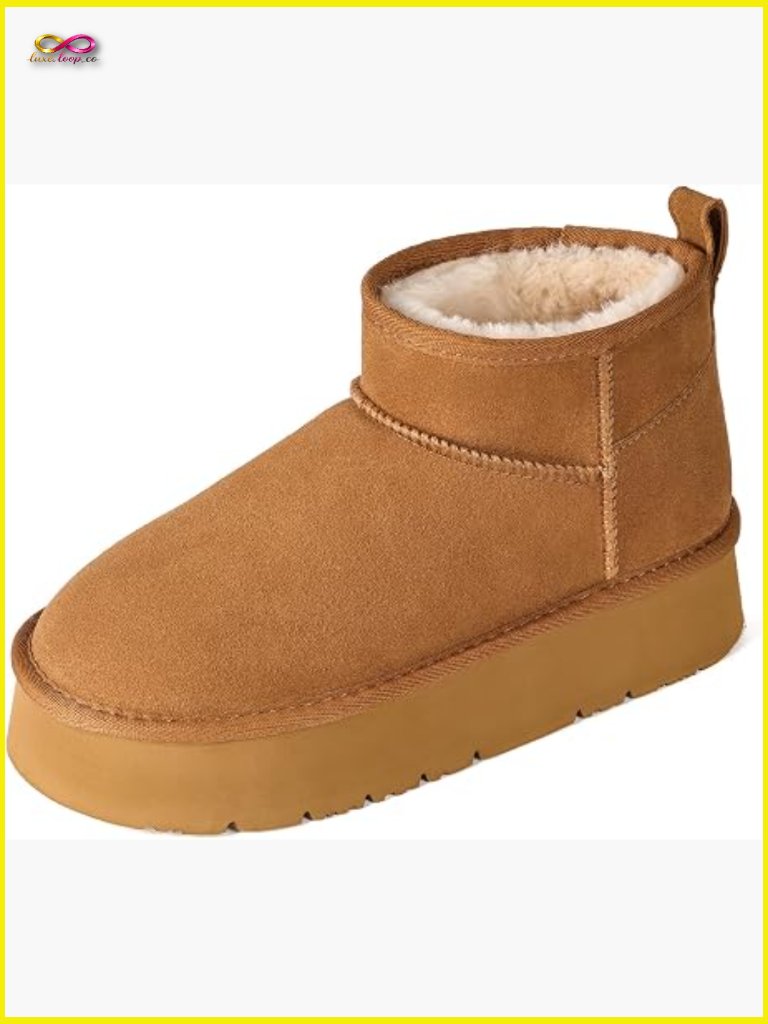 Genuine Suede Ankle Platform Boots Cozy Faux Fur Lined Winter Snow Boots